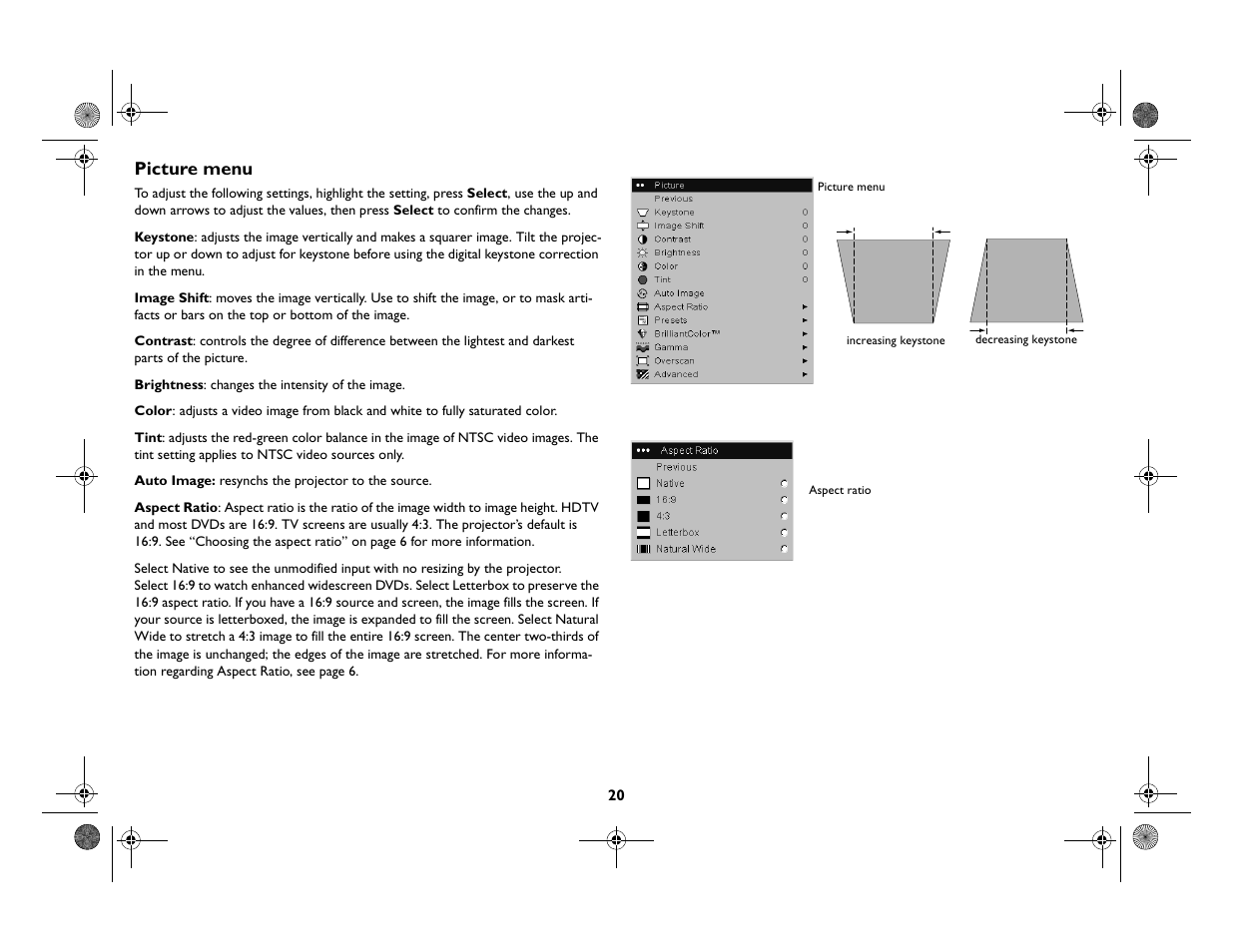 Picture menu | InFocus Play Big IN82 User Manual | Page 21 / 39