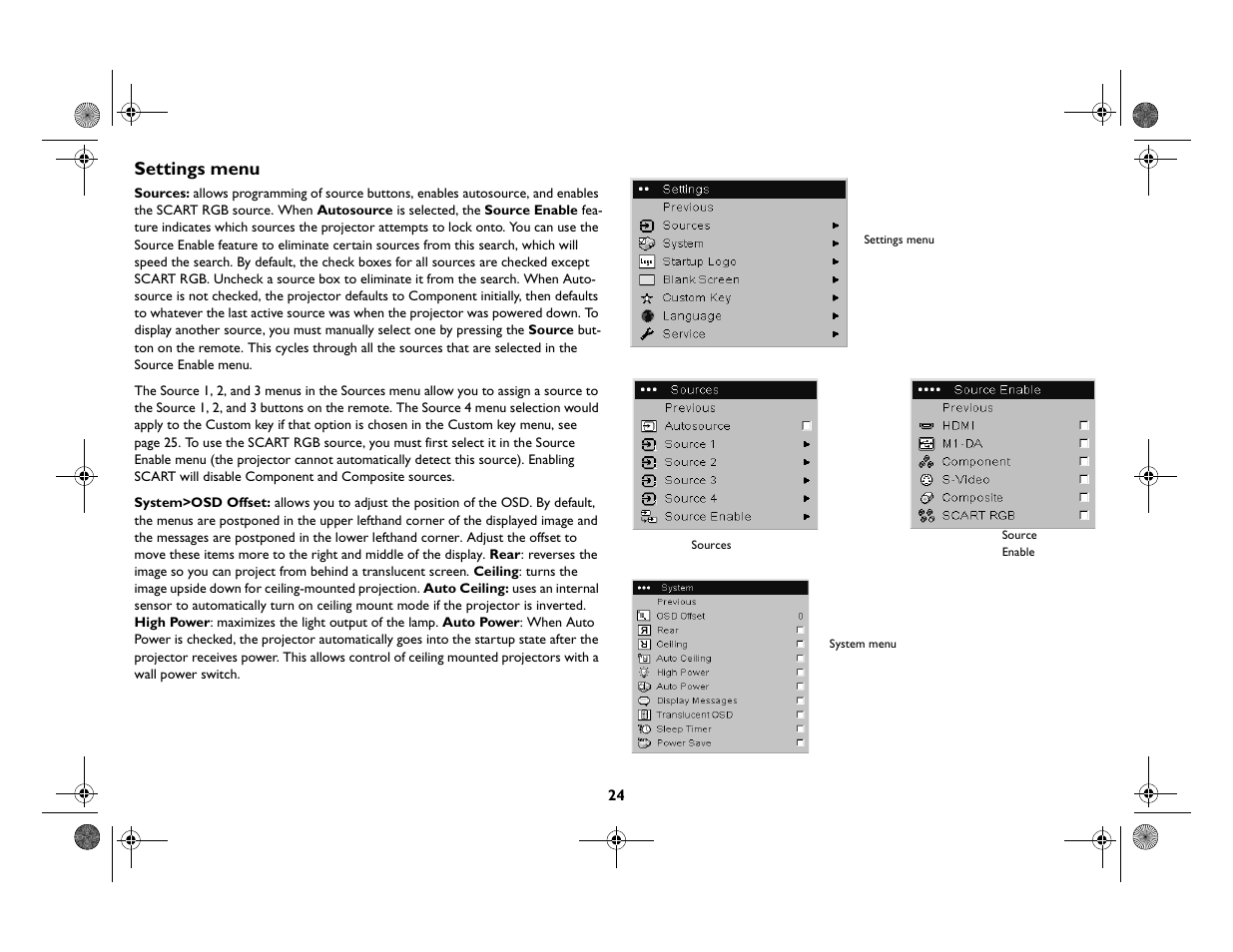 Settings menu | InFocus Play Big IN82 User Manual | Page 25 / 39