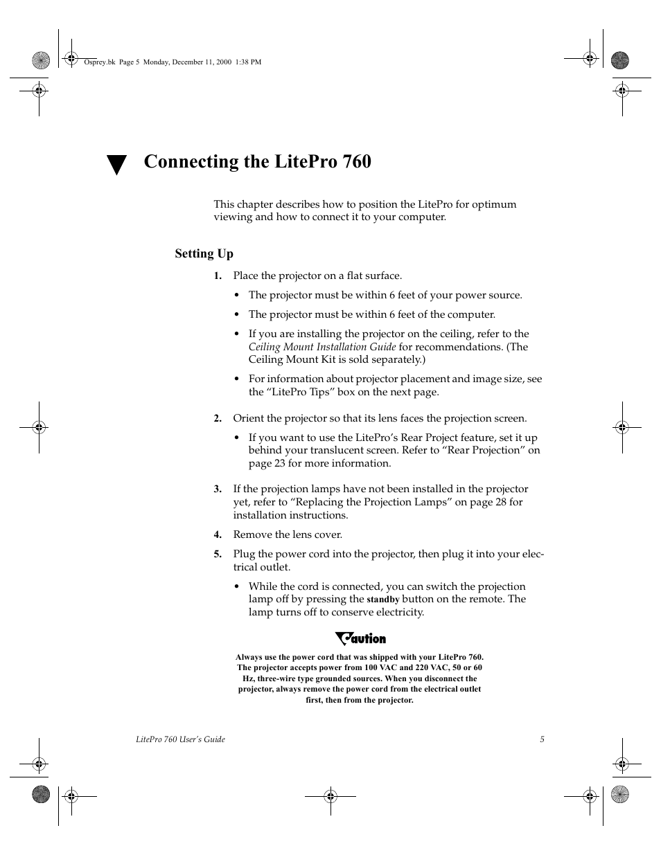 Setting up, Place the projector on a flat surface, Remove the lens cover | Connecting the litepro 760 | InFocus 760 User Manual | Page 14 / 63