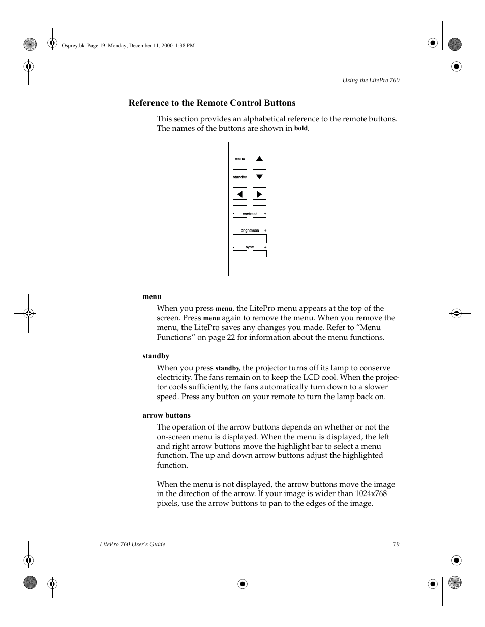 Reference to the remote control buttons | InFocus 760 User Manual | Page 28 / 63