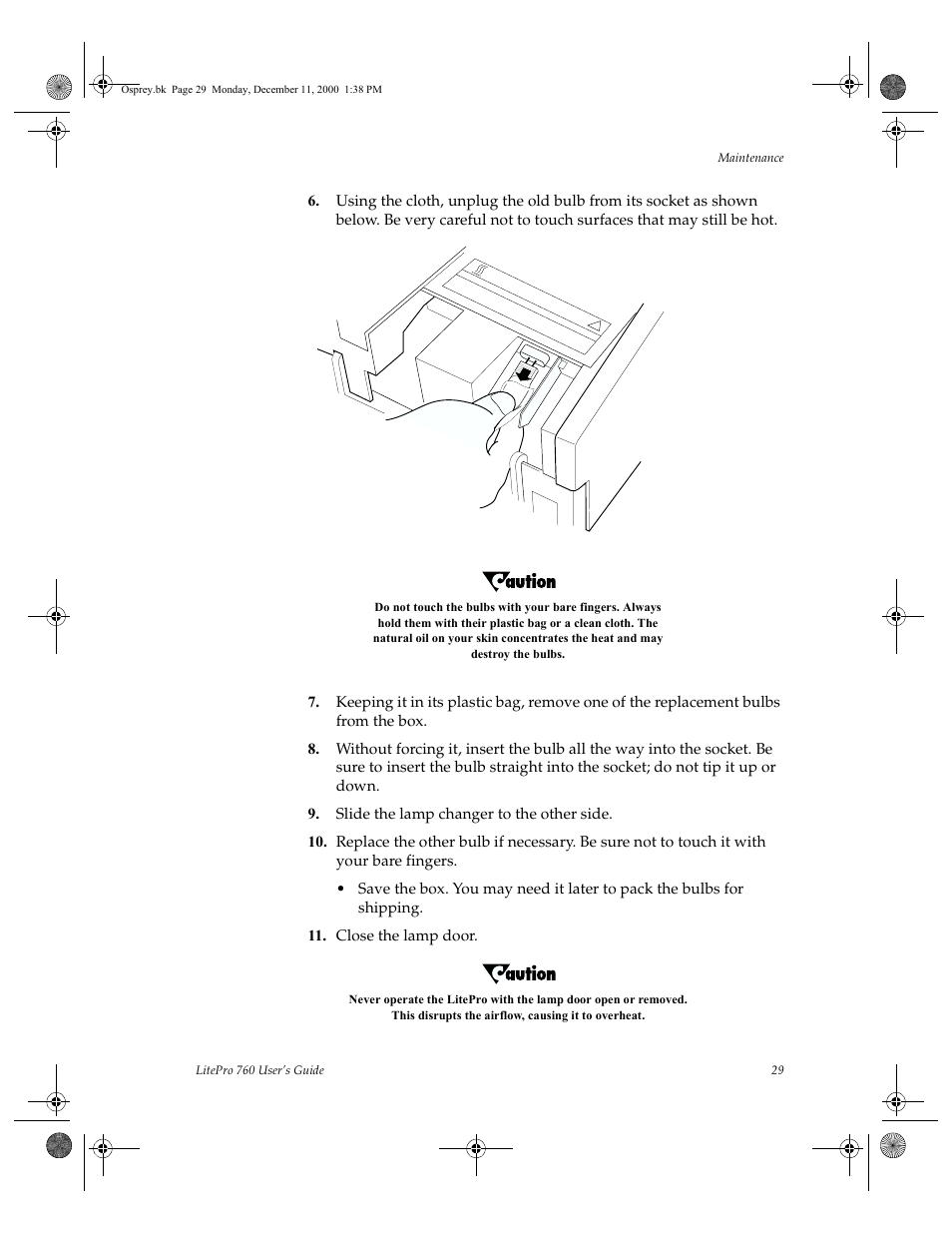 Slide the lamp changer to the other side, Close the lamp door | InFocus 760 User Manual | Page 38 / 63