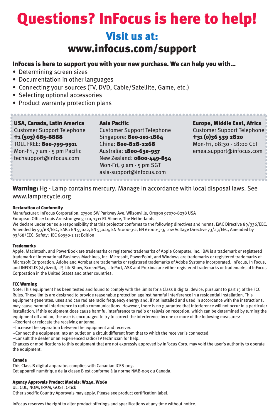 Questions? infocus is here to help | InFocus IN26 User Manual | Page 8 / 8