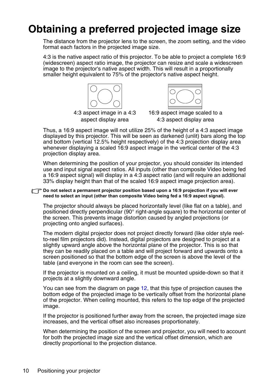 Obtaining a preferred projected image size | InFocus XS1 User Manual | Page 10 / 61