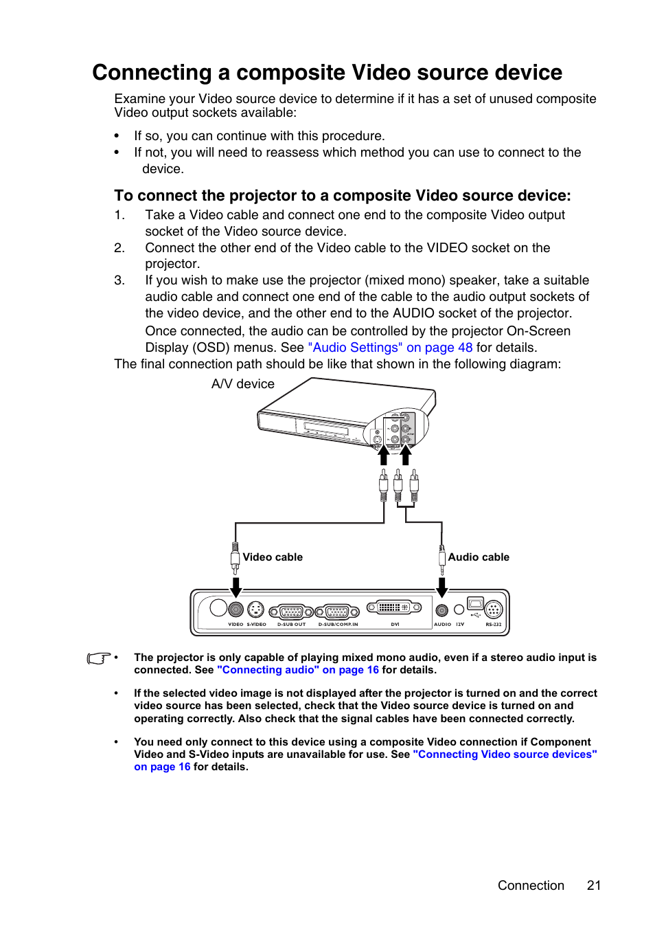 Connecting a composite video source device | InFocus XS1 User Manual | Page 21 / 61