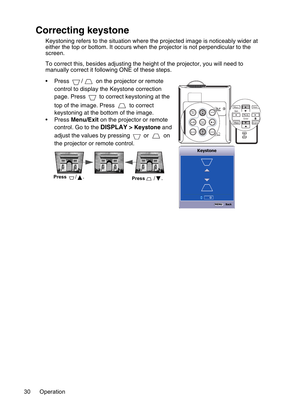 Correcting keystone | InFocus XS1 User Manual | Page 30 / 61