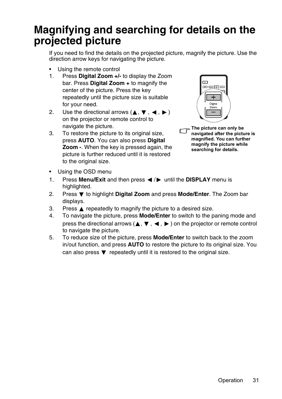 Magnifying and | InFocus XS1 User Manual | Page 31 / 61