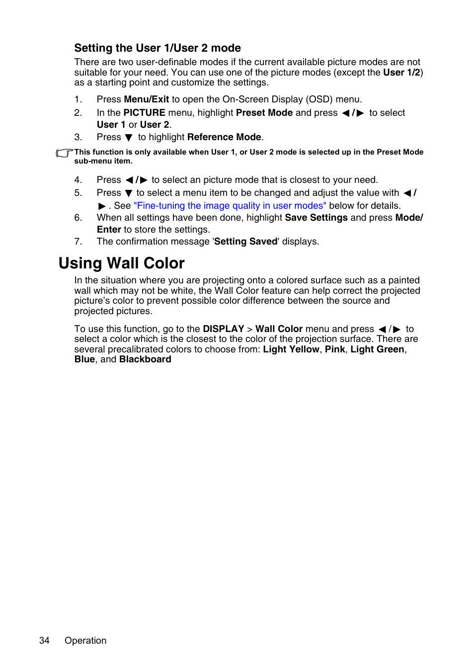 Using wall color | InFocus XS1 User Manual | Page 34 / 61