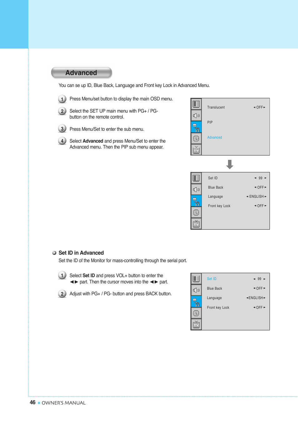 Setting the others, Advanced | InFocus TD40 PAL User Manual | Page 47 / 55