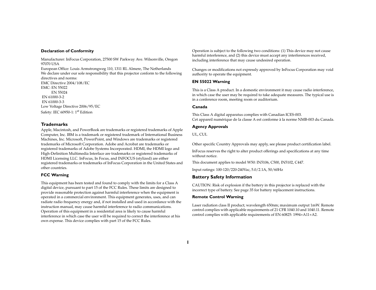 InFocus IN5104 User Manual | Page 2 / 51
