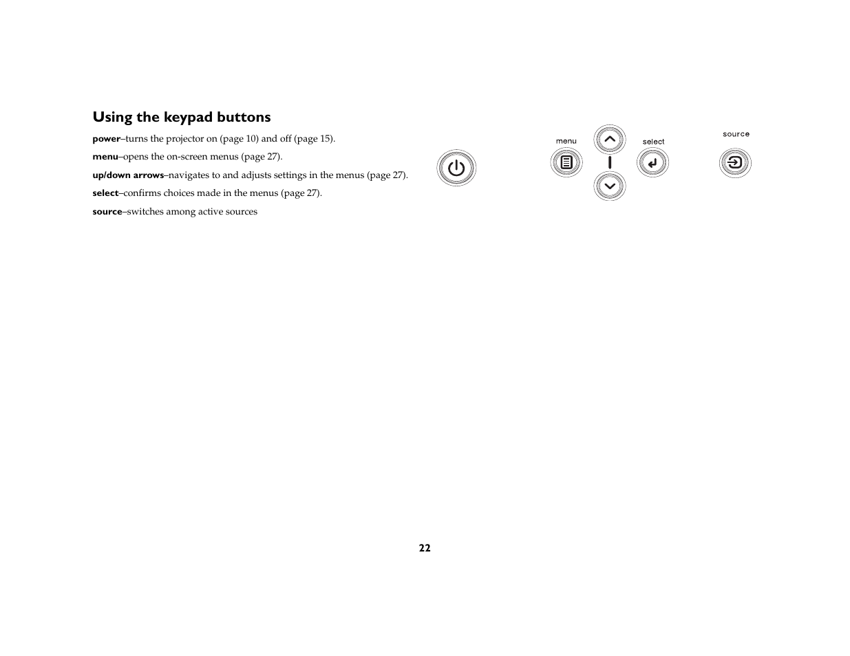 Using the keypad buttons | InFocus IN5104 User Manual | Page 23 / 51