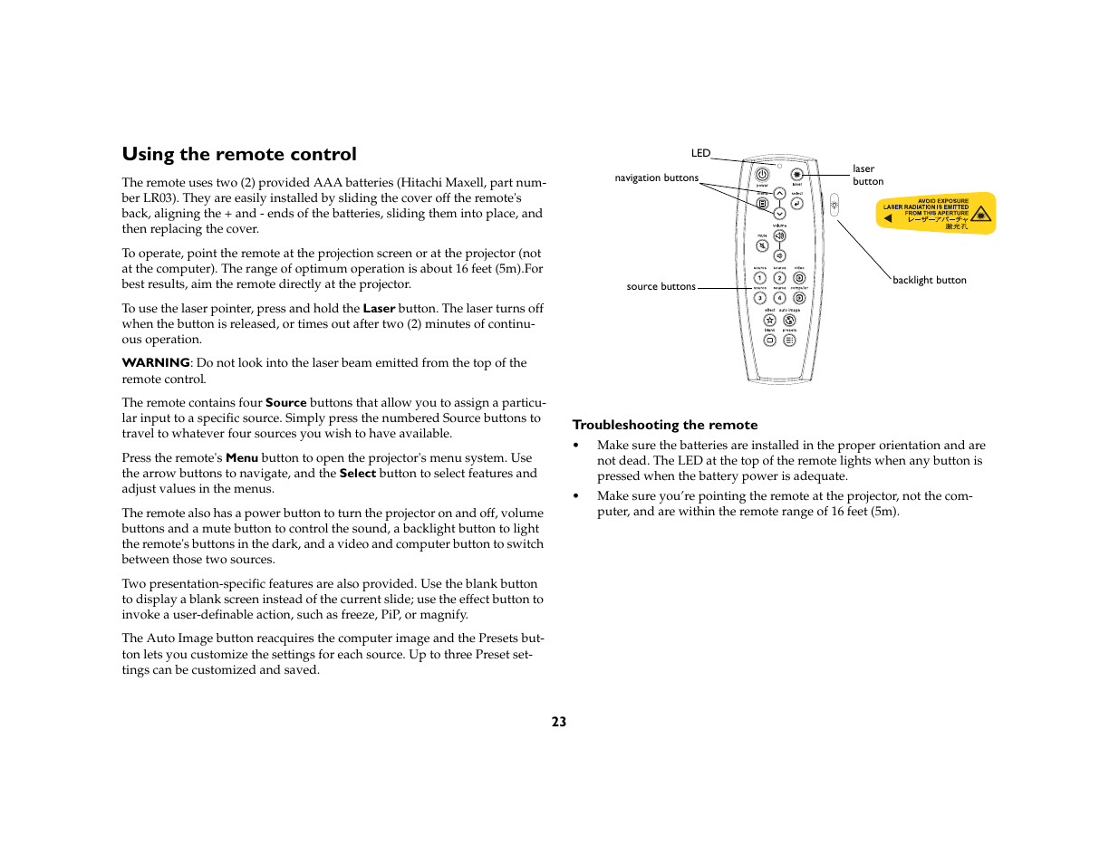 Using the remote control | InFocus IN5104 User Manual | Page 24 / 51