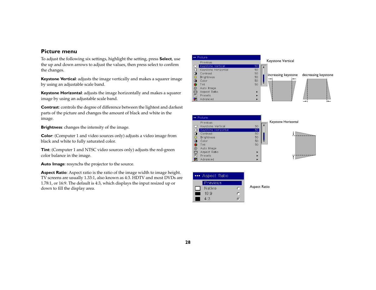 Picture menu | InFocus IN5104 User Manual | Page 29 / 51