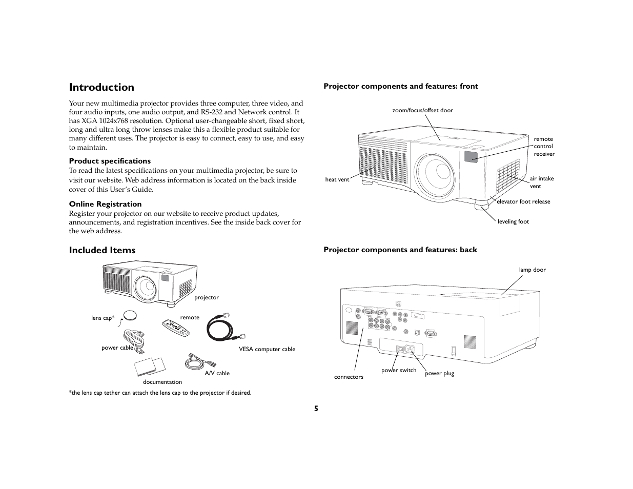 Introduction, Included items | InFocus IN5104 User Manual | Page 6 / 51