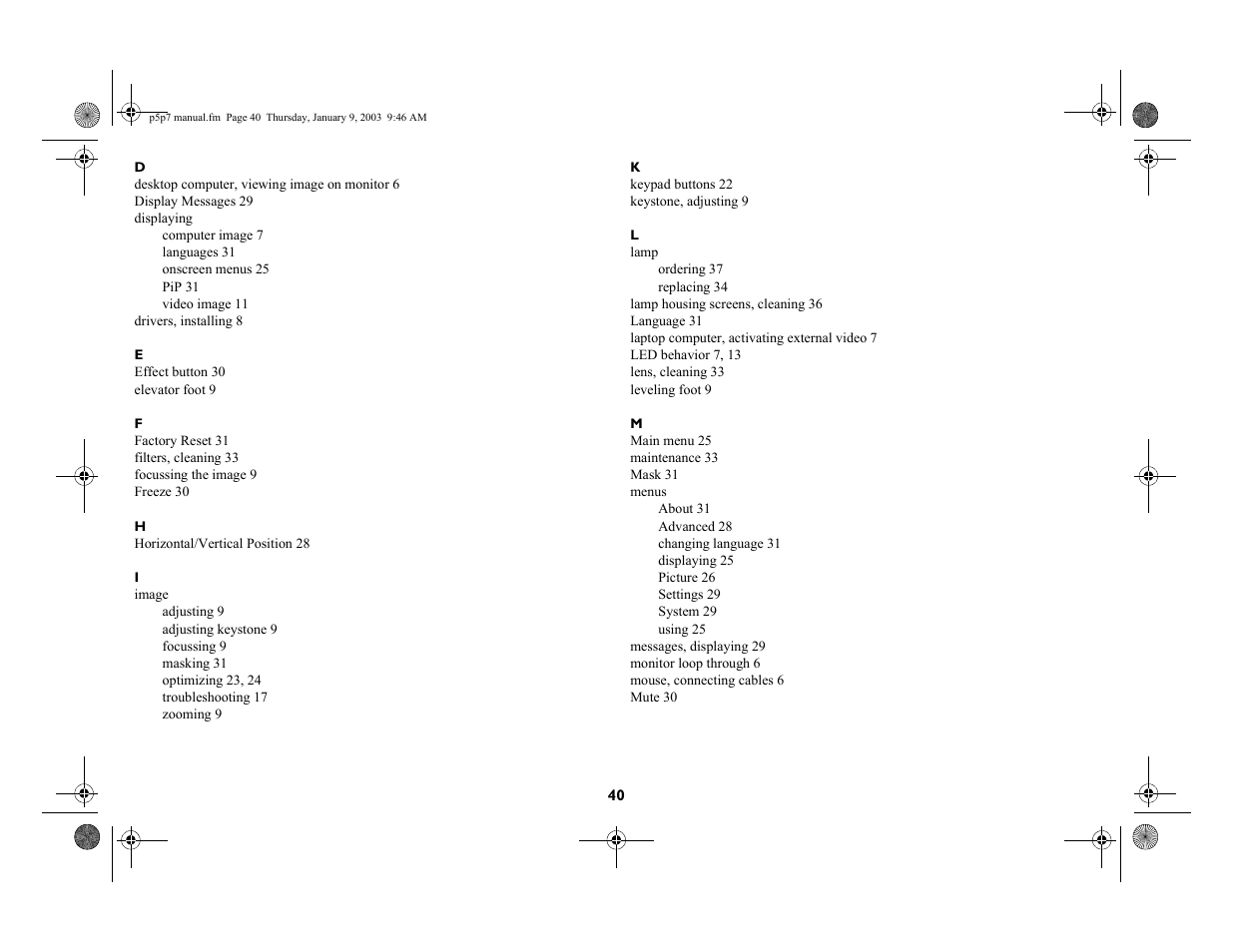 InFocus LP 250 User Manual | Page 40 / 44