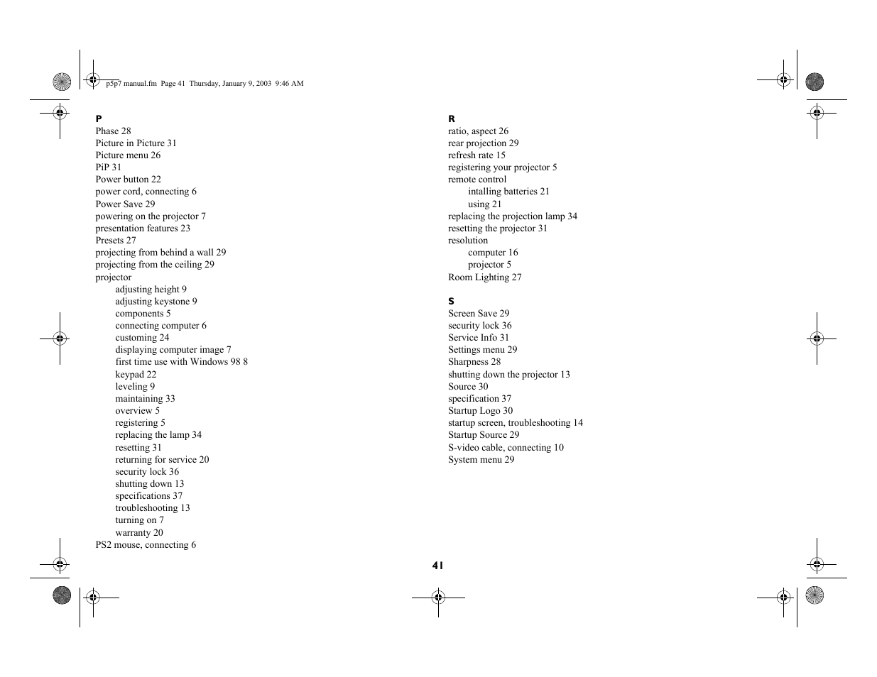 InFocus LP 250 User Manual | Page 41 / 44