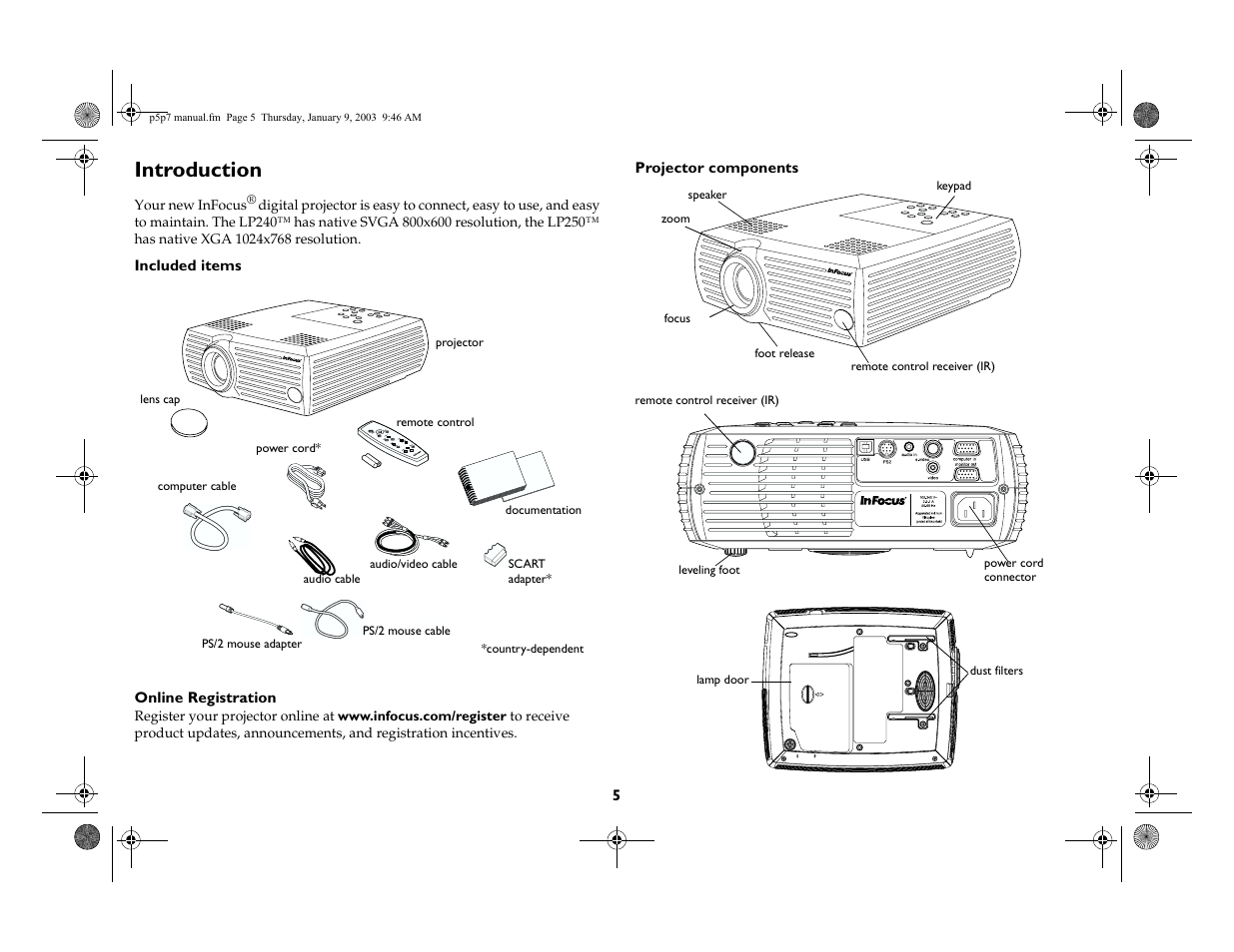 Introduction, Introduction 5 | InFocus LP 250 User Manual | Page 5 / 44