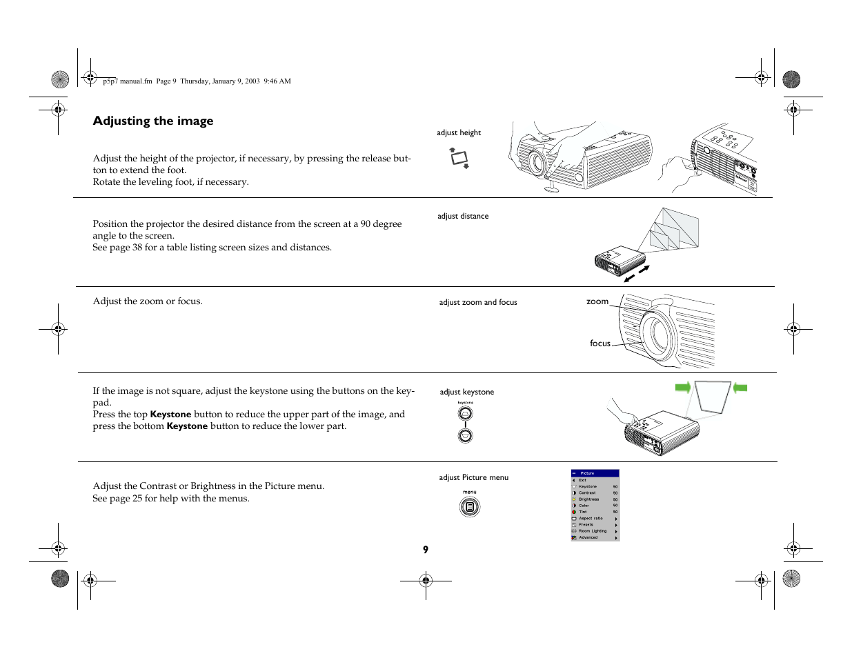 Adjusting the image | InFocus LP 250 User Manual | Page 9 / 44