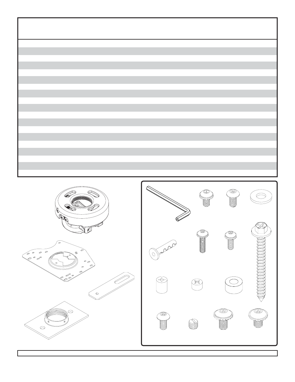 Parts list, Fasteners | InFocus SP-CEIL-UNIV User Manual | Page 2 / 11
