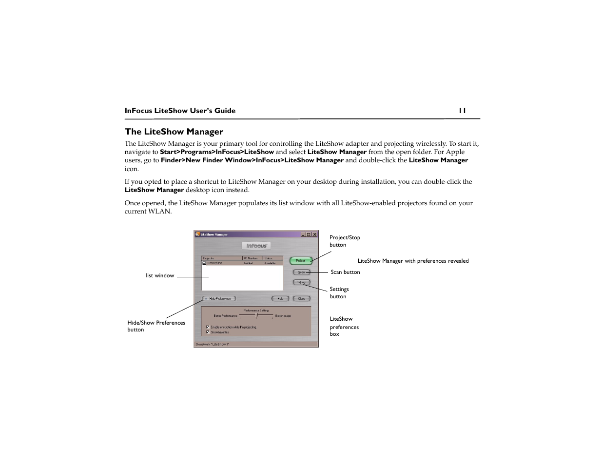 The liteshow manager | InFocus LiteShow DP1200x M1 User Manual | Page 16 / 48