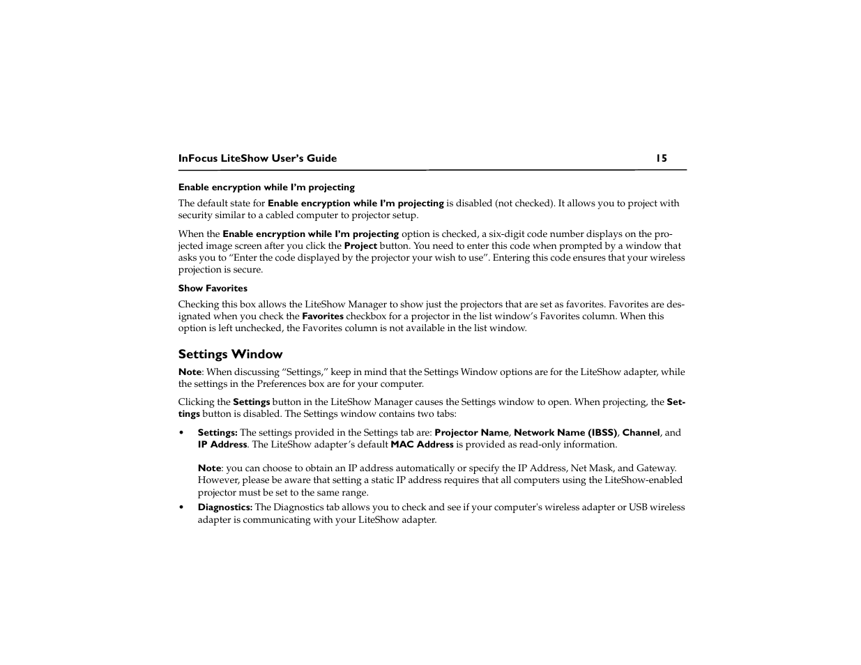 Settings window | InFocus LiteShow DP1200x M1 User Manual | Page 20 / 48