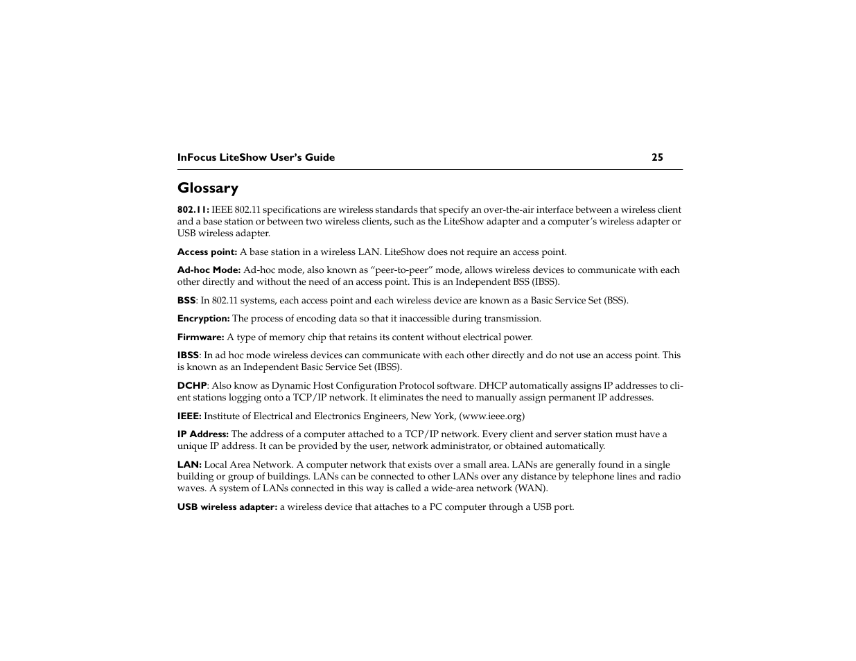 Glossary | InFocus LiteShow DP1200x M1 User Manual | Page 30 / 48