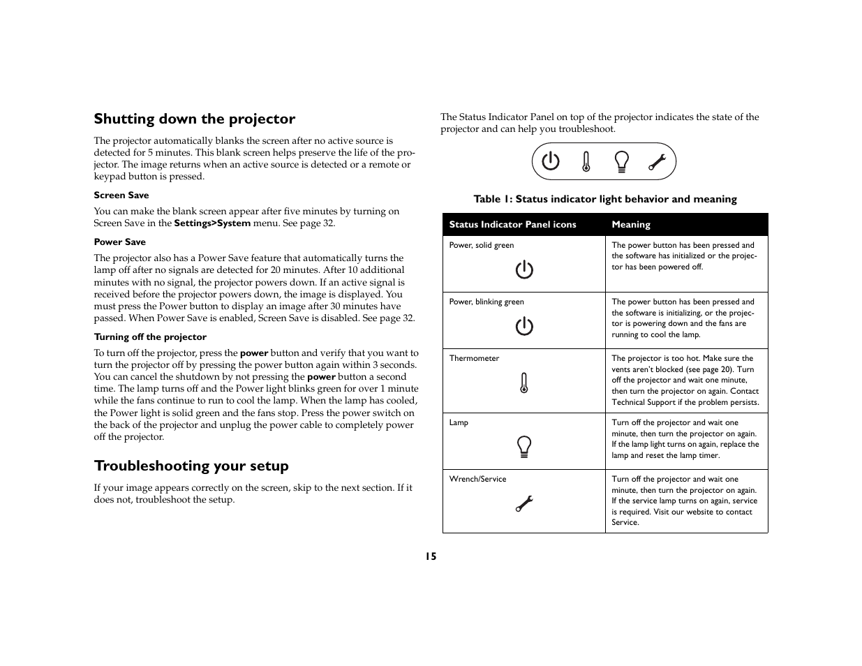 Shutting down the projector, Troubleshooting your setup | InFocus IN5106 User Manual | Page 16 / 51