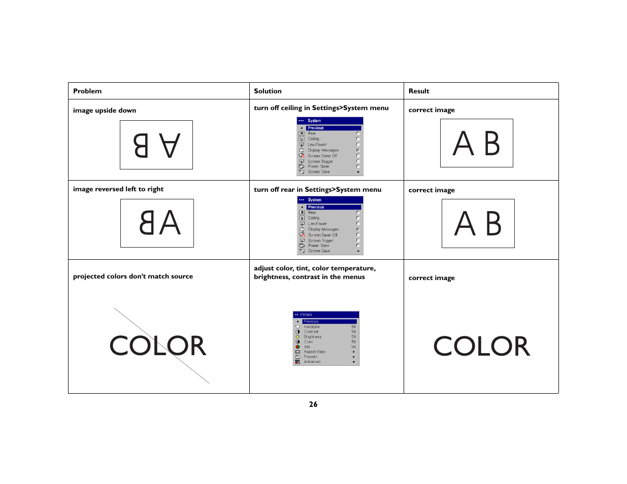 Color | InFocus X3 User Manual | Page 26 / 50