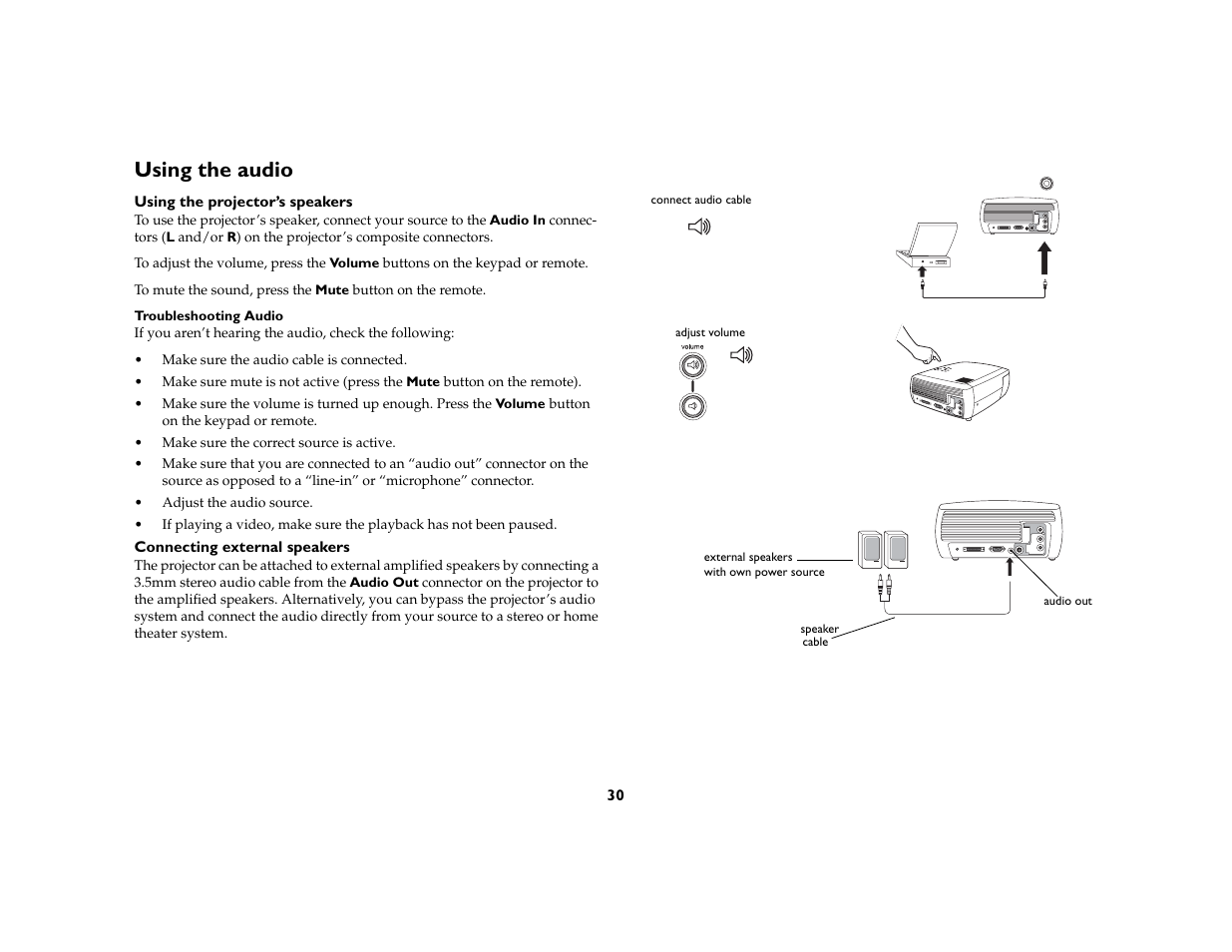 Using the audio | InFocus X3 User Manual | Page 30 / 50