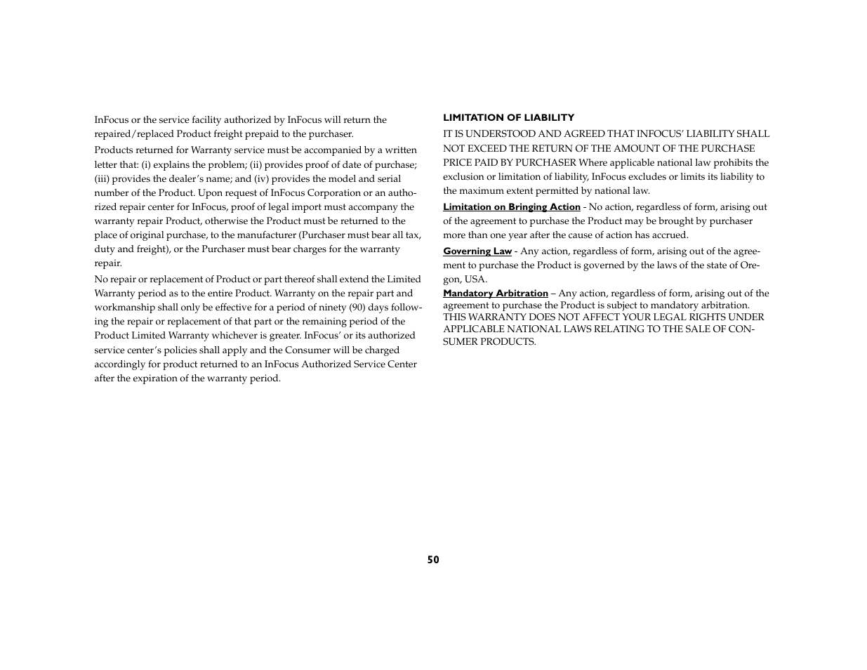 InFocus X3 User Manual | Page 50 / 50
