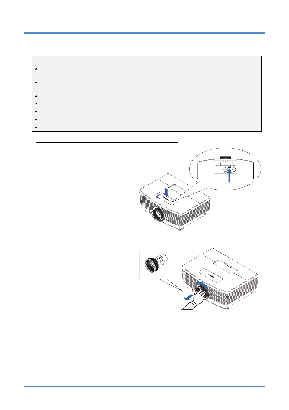 Installing or removing the optional lens, Removing the existing lens from the projector | InFocus IN5318 User Manual | Page 17 / 61