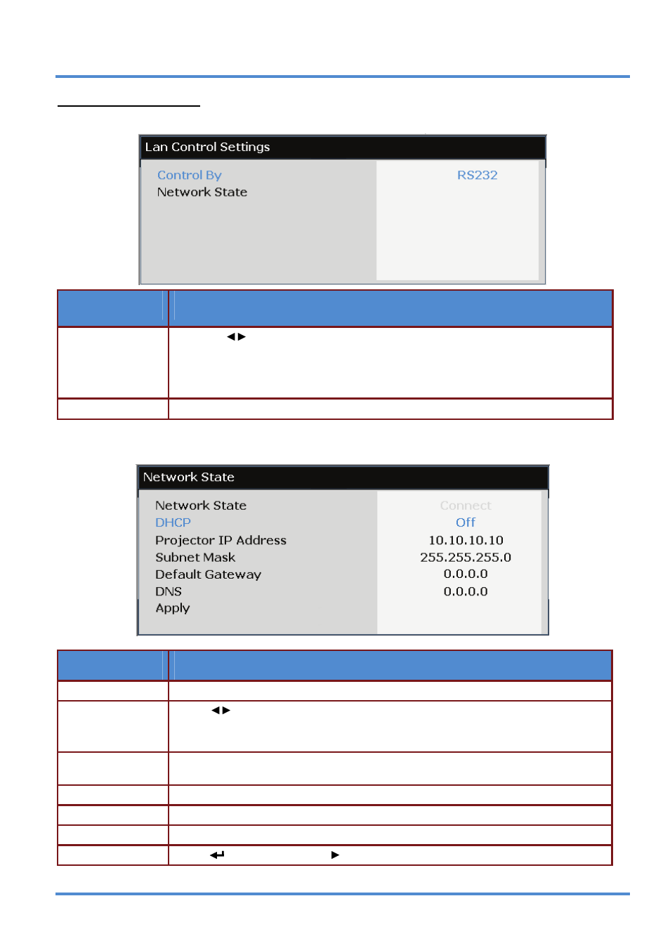 Lan control settings, Network state | InFocus IN5318 User Manual | Page 37 / 61