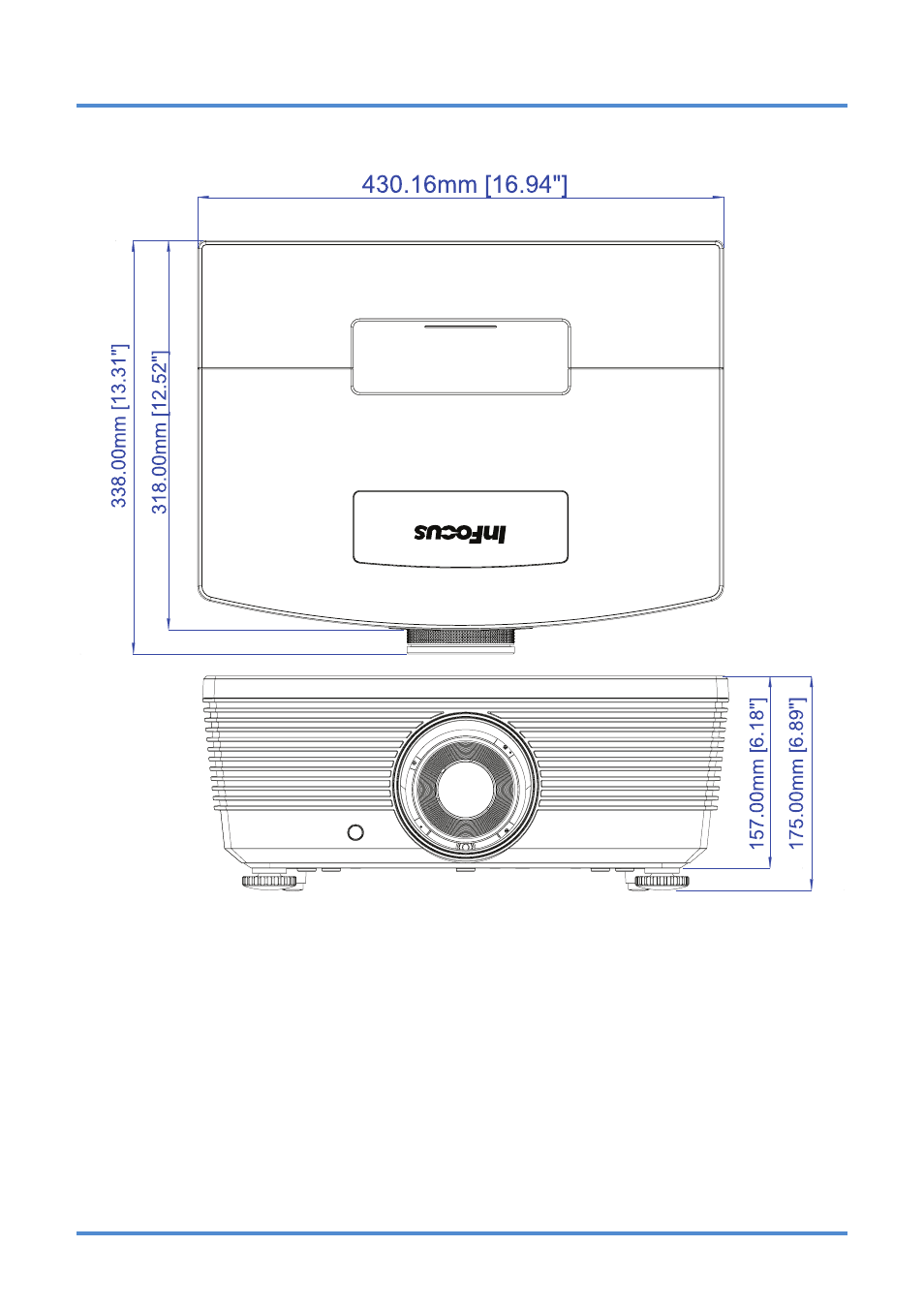 Projector dimensions | InFocus IN5318 User Manual | Page 60 / 61