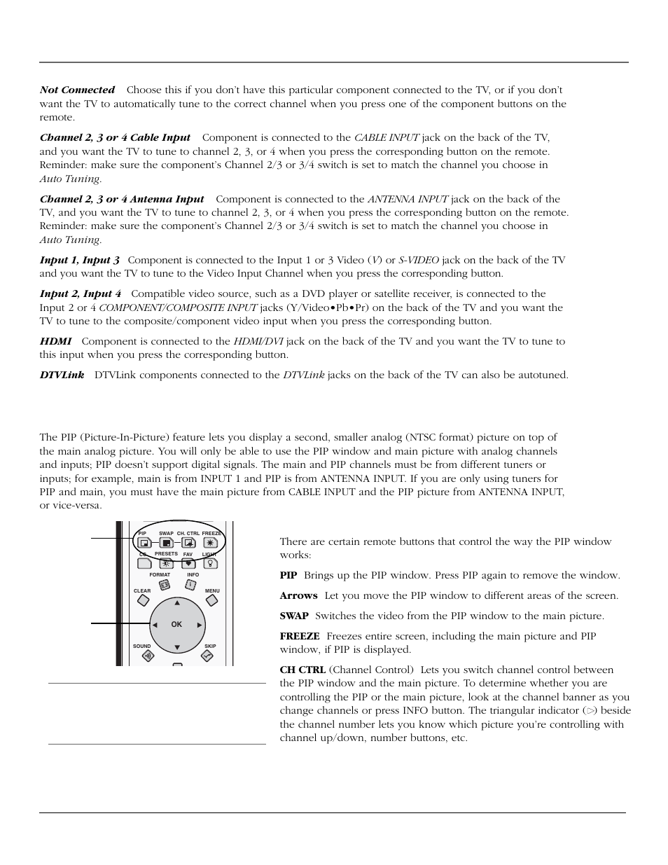 Using the tv’s features, Pip (picture-in-picture) operation, 48 chapter 3 | Pip buttons | InFocus 61md10 User Manual | Page 50 / 100