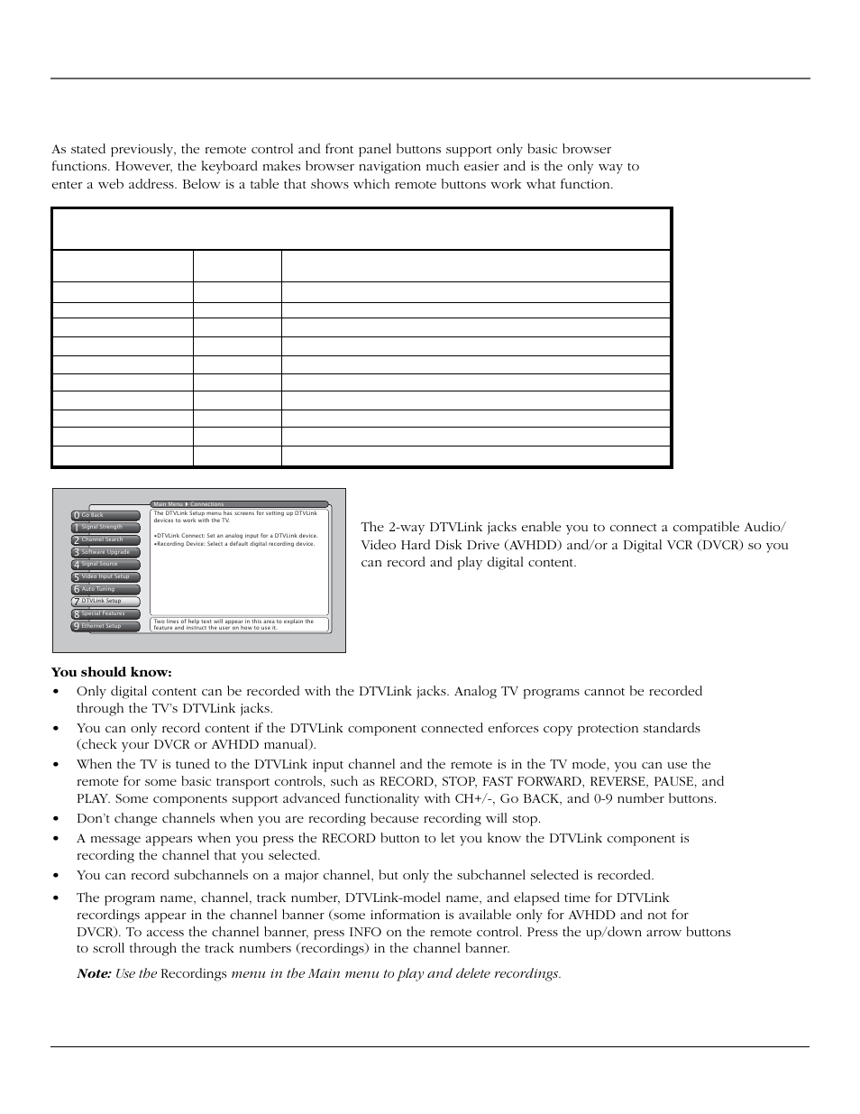 Using the tv’s features, Dtvlink recording, Controlling the web browser | Web browser button interaction, Chapter 3 51 | InFocus 61md10 User Manual | Page 53 / 100