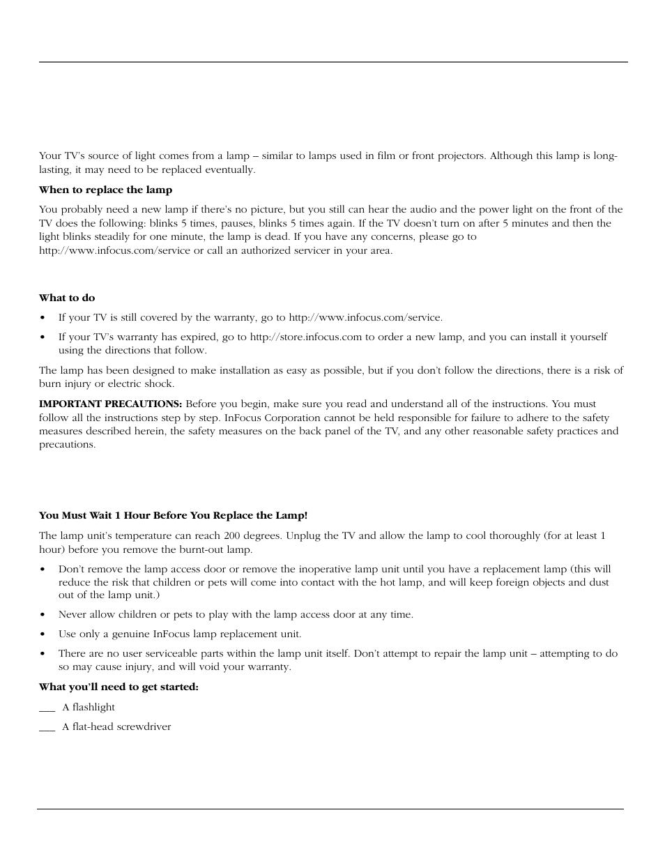 References, Lamp replacement instructions, Replacing the lamp unit | InFocus 61md10 User Manual | Page 78 / 100