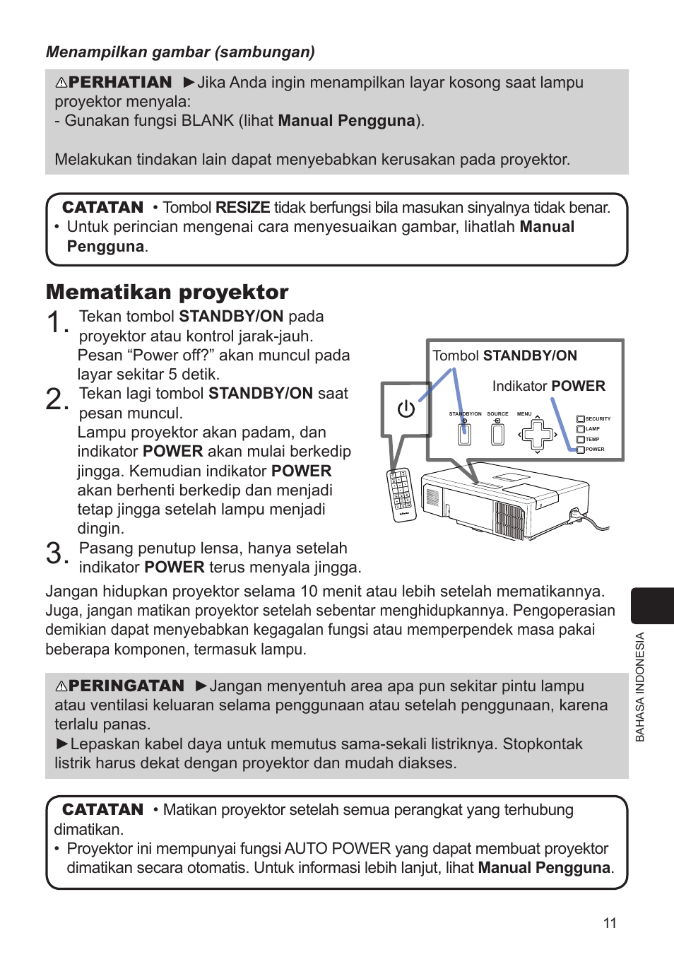 Mematikan proyektor | InFocus IN5124 User Manual | Page 15 / 42