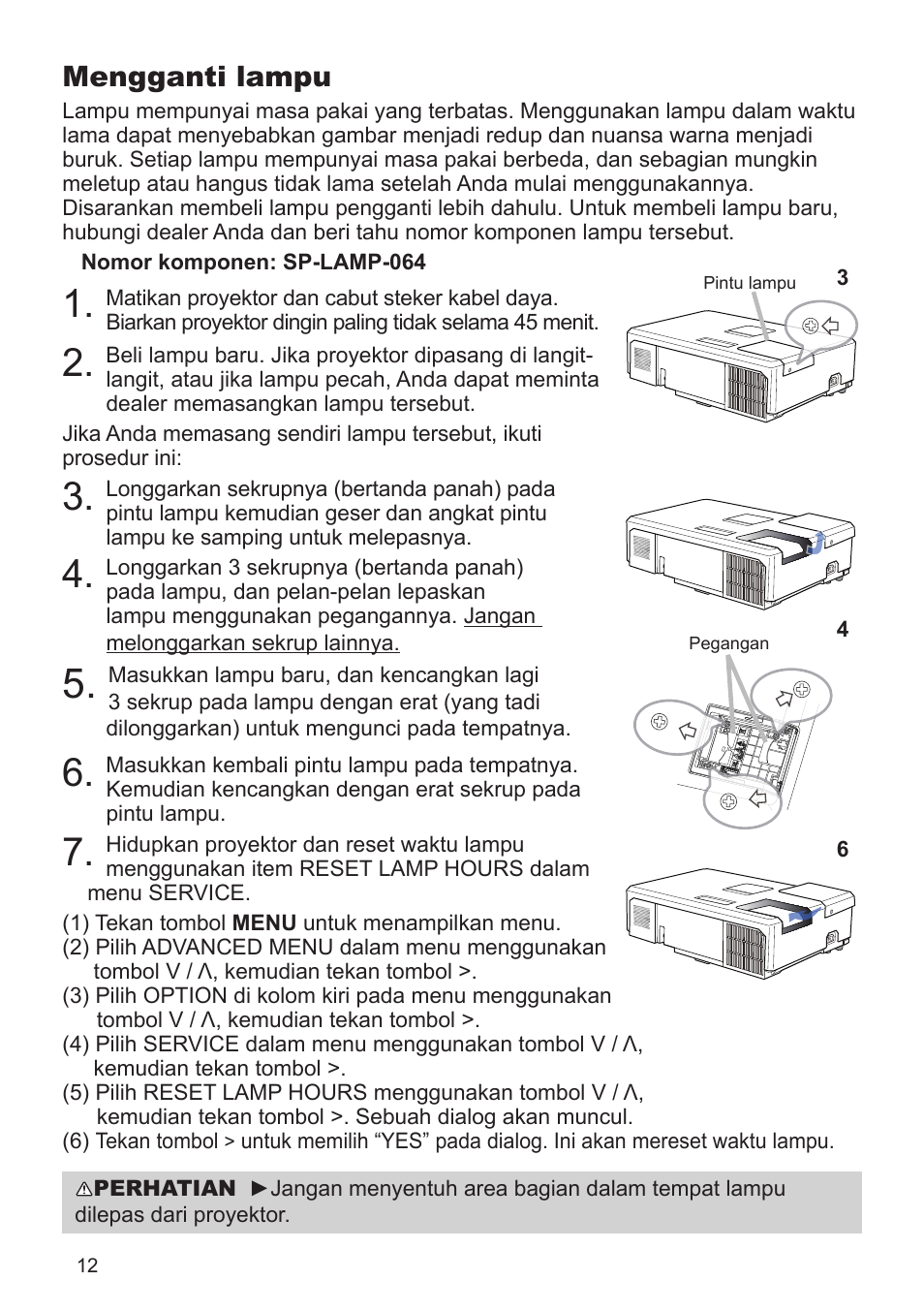Mengganti lampu | InFocus IN5124 User Manual | Page 16 / 42