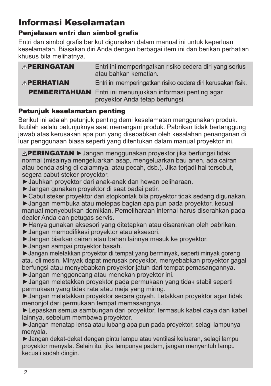 Informasi keselamatan | InFocus IN5124 User Manual | Page 6 / 42