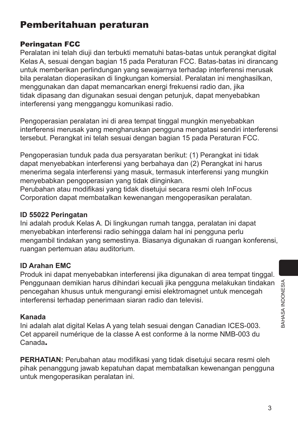 Pemberitahuan peraturan | InFocus IN5124 User Manual | Page 7 / 42