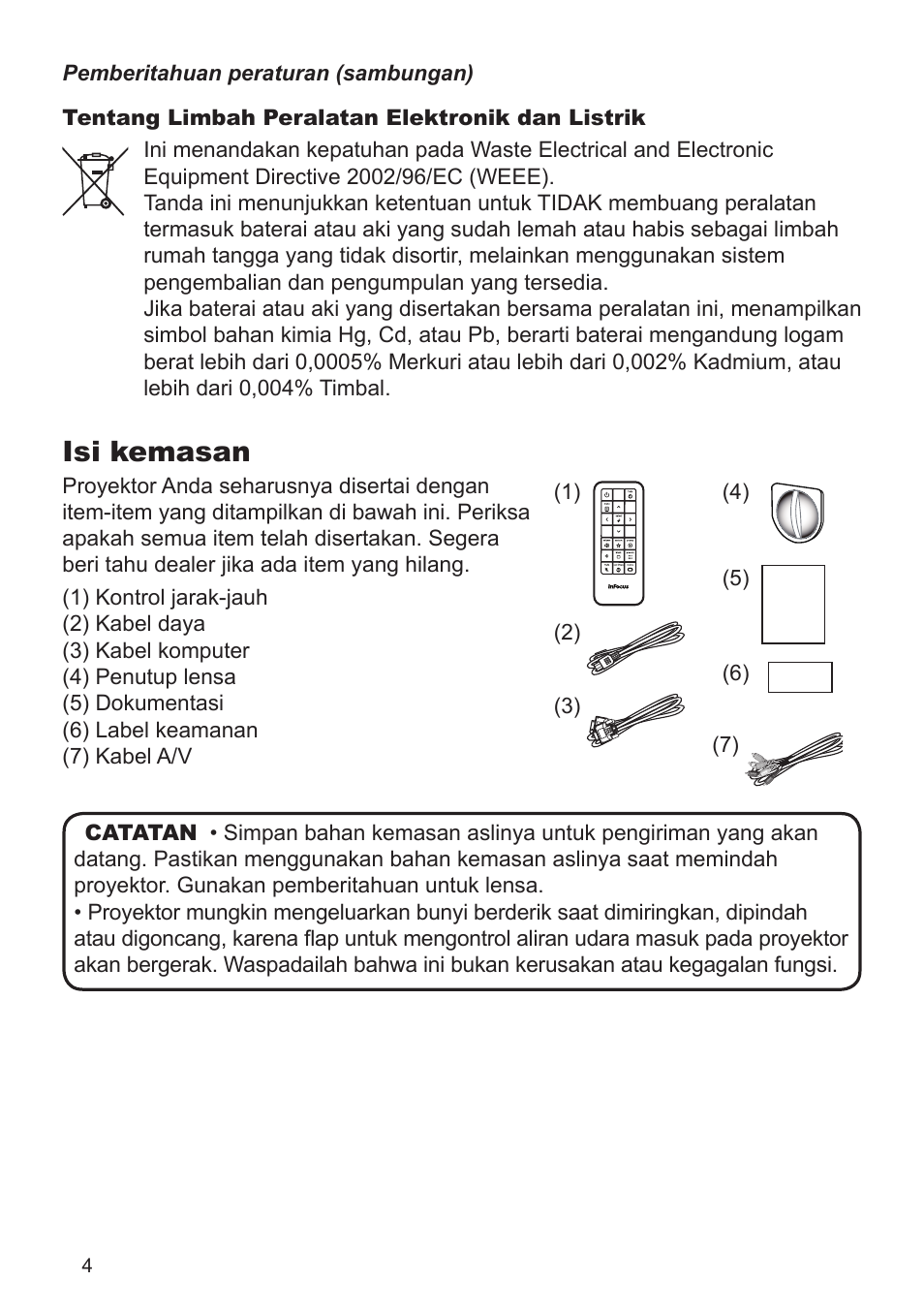 Isi kemasan | InFocus IN5124 User Manual | Page 8 / 42