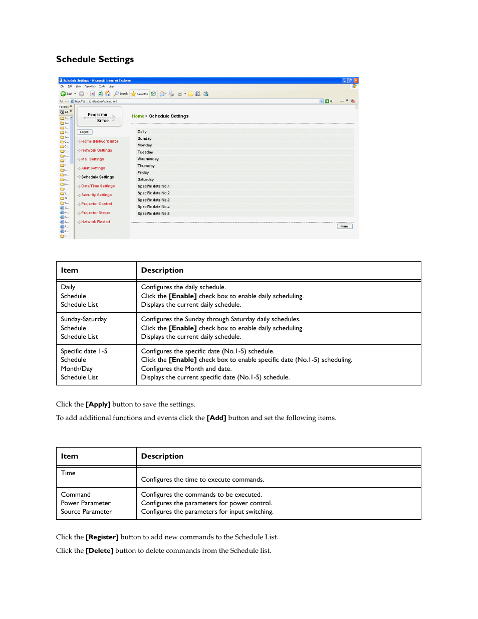 Schedule settings | InFocus IN5100 User Manual | Page 10 / 18