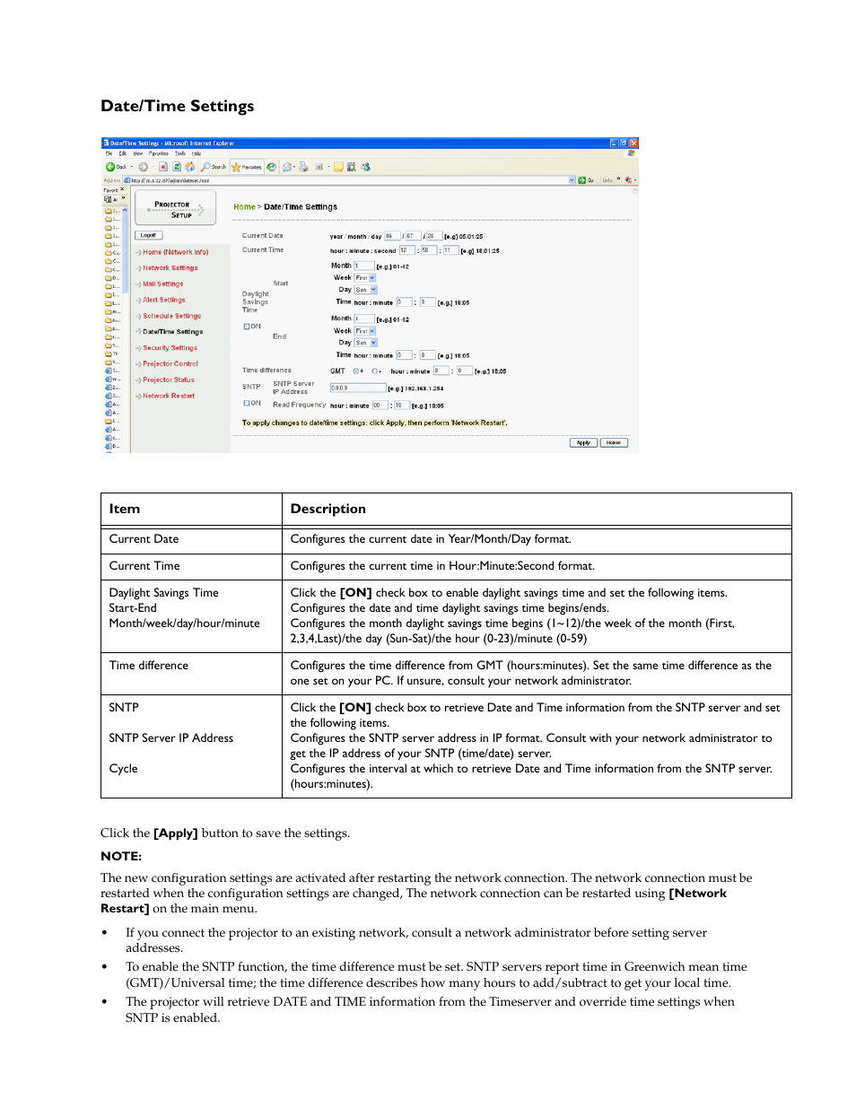 Date/time settings | InFocus IN5100 User Manual | Page 11 / 18