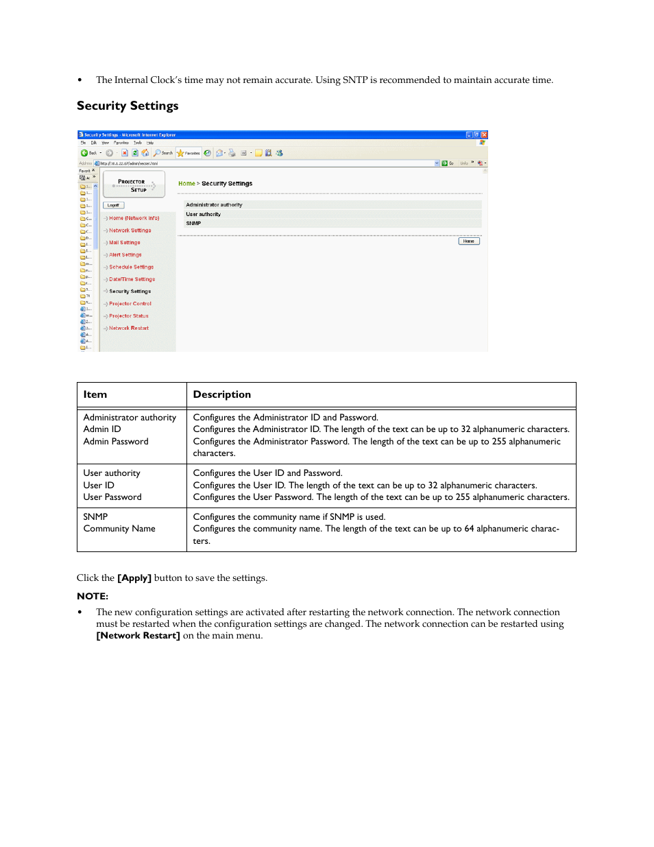 Security settings | InFocus IN5100 User Manual | Page 12 / 18