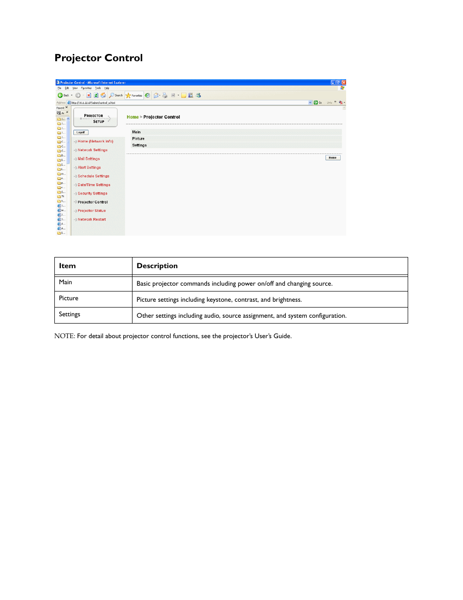 Projector control | InFocus IN5100 User Manual | Page 13 / 18
