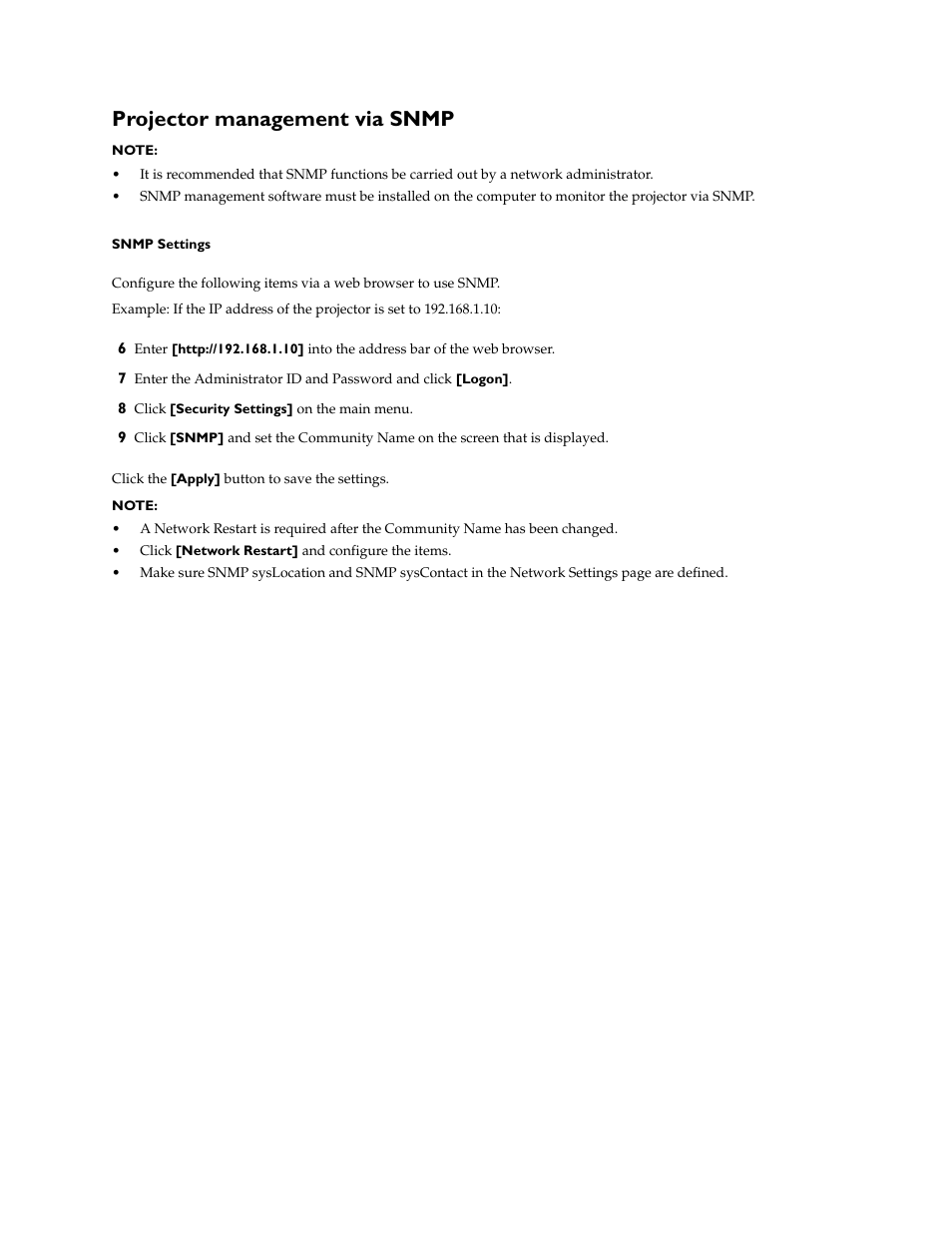 Projector management via snmp | InFocus IN5100 User Manual | Page 17 / 18