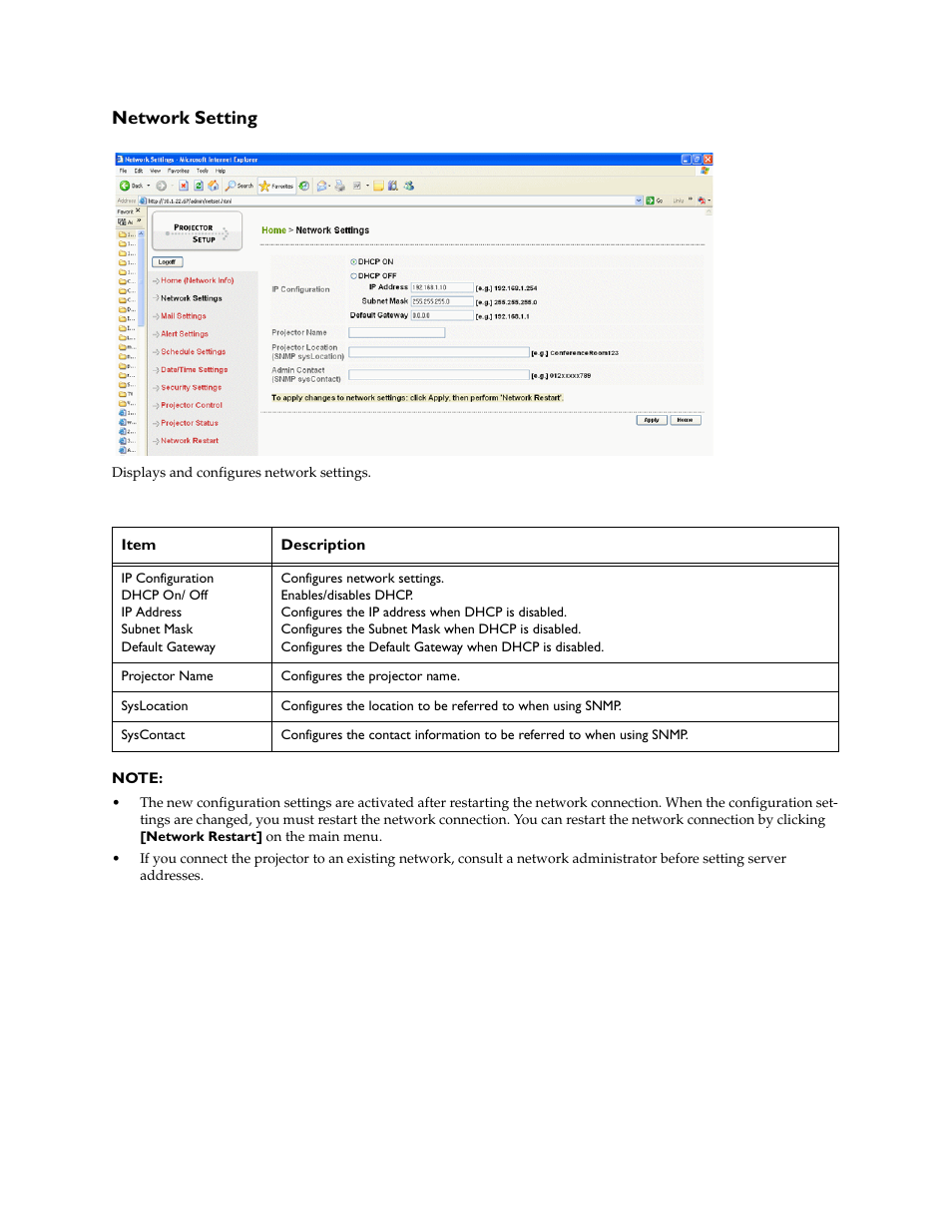 Network setting | InFocus IN5100 User Manual | Page 7 / 18