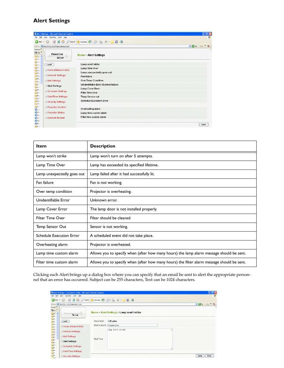 Alert settings | InFocus IN5100 User Manual | Page 9 / 18