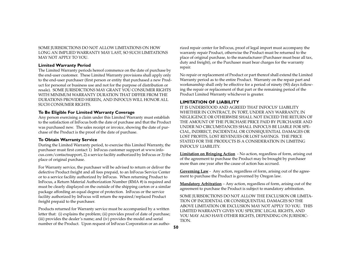 InFocus X1a User Manual | Page 50 / 50