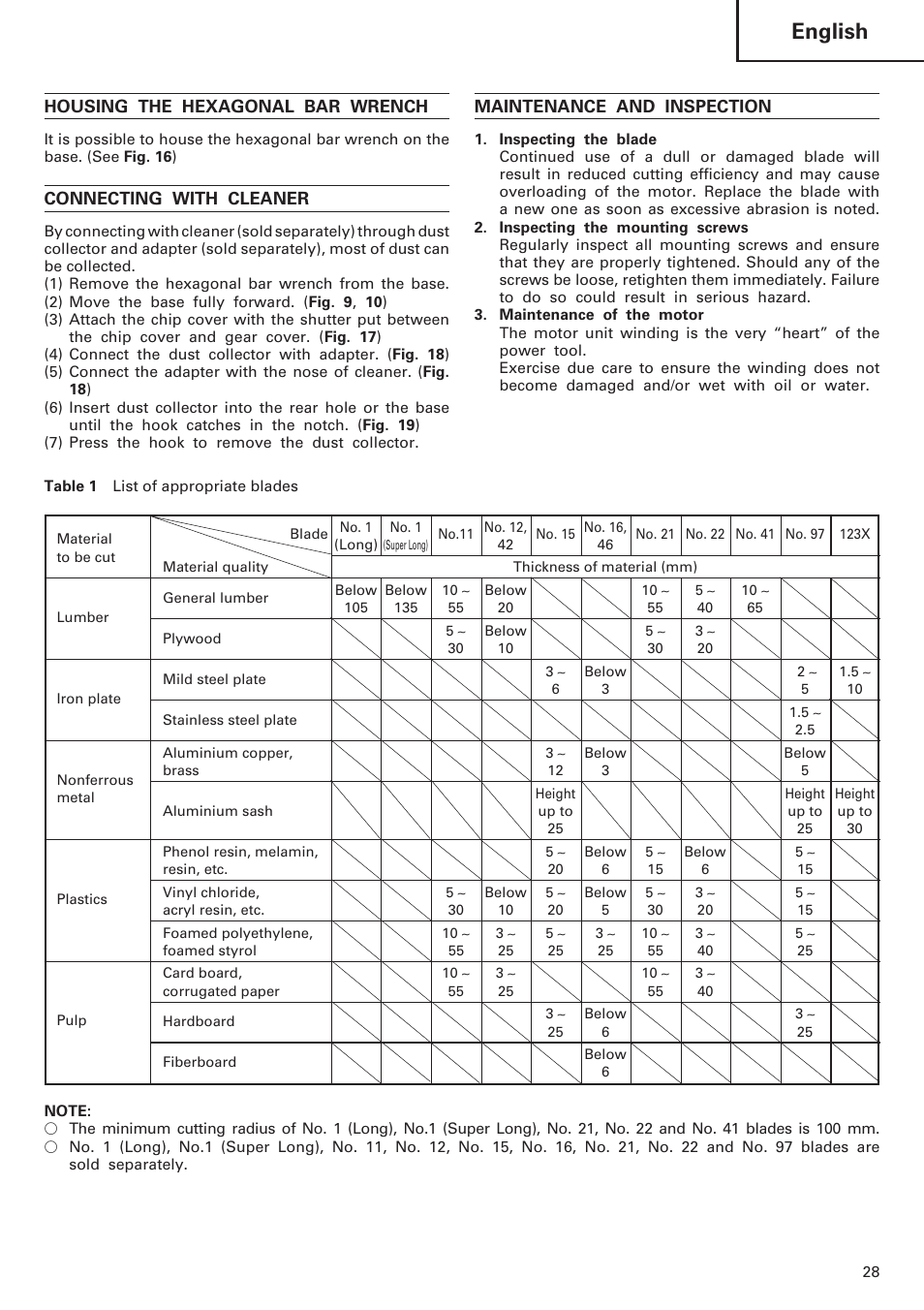 English, Housing the hexagonal bar wrench, Connecting with cleaner | Maintenance and inspection | InFocus CJ120VA User Manual | Page 29 / 34