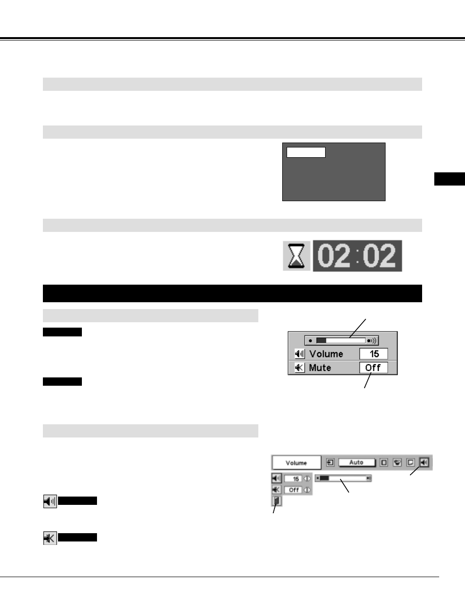 Sound adjustment, Basic operation, Picture freeze function | P-timer function, Direct operation menu operation, Blank function | InFocus DP9295 User Manual | Page 21 / 46
